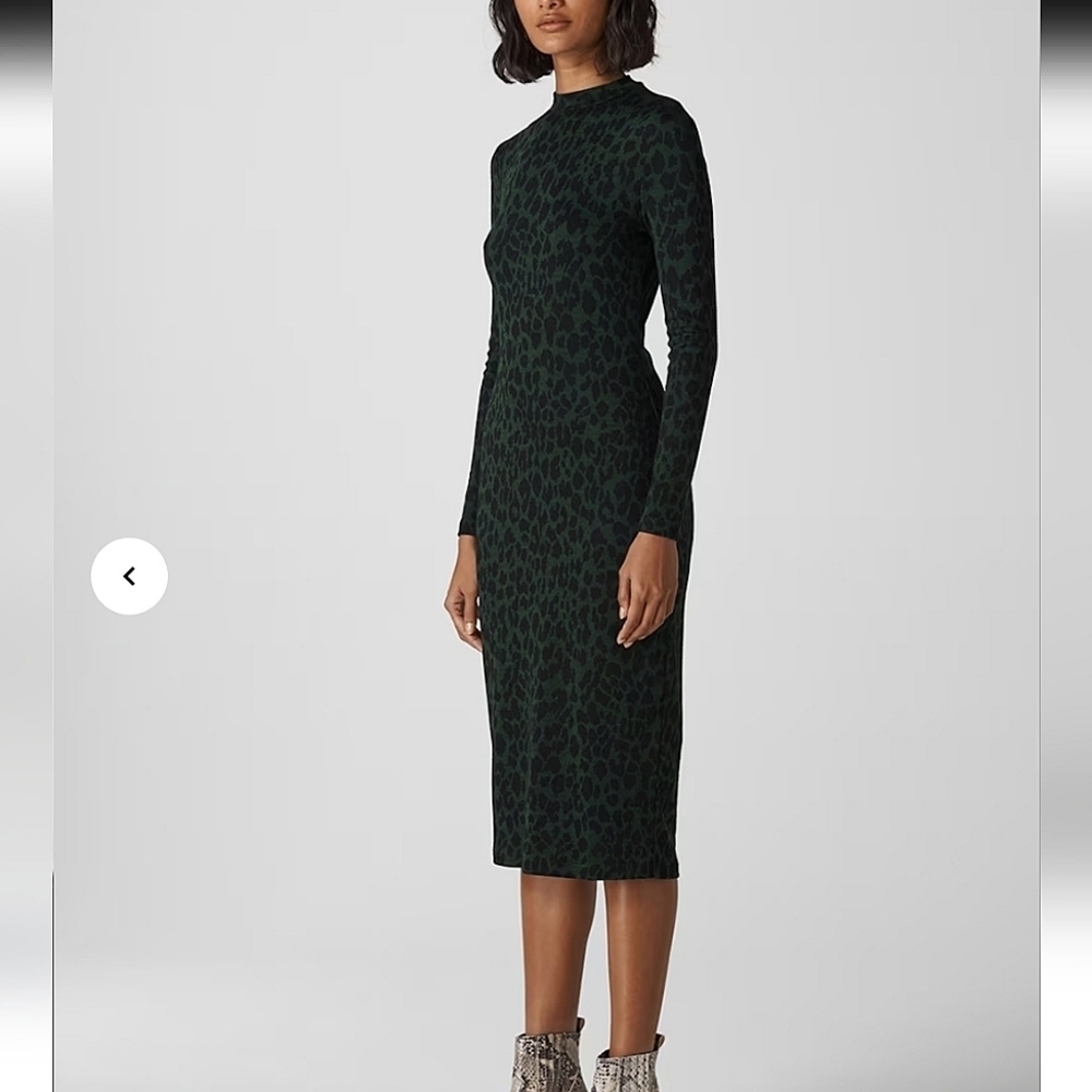 Whistles Animal Jersey Dress Green Leopard Print